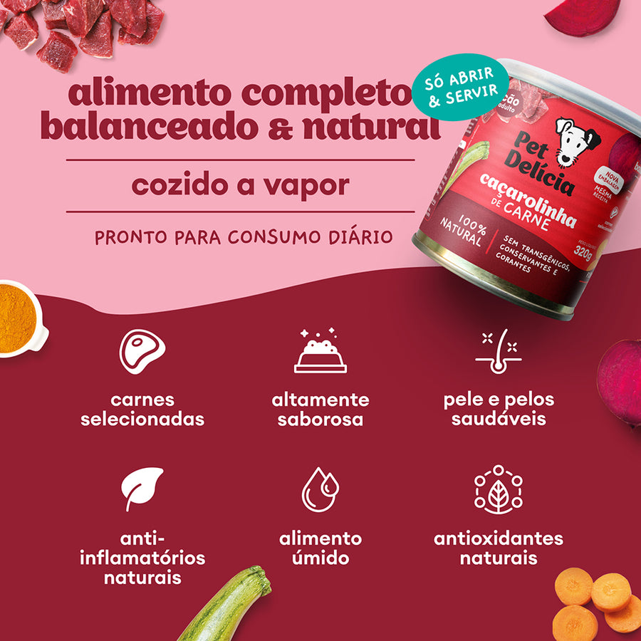 Alimentação Natural para Cães sabor Caçarolinha de Carne
