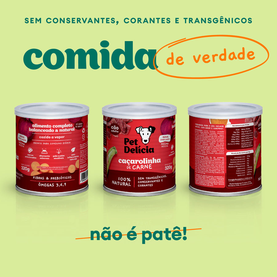 Alimentação Natural para Cães sabor Caçarolinha de Carne