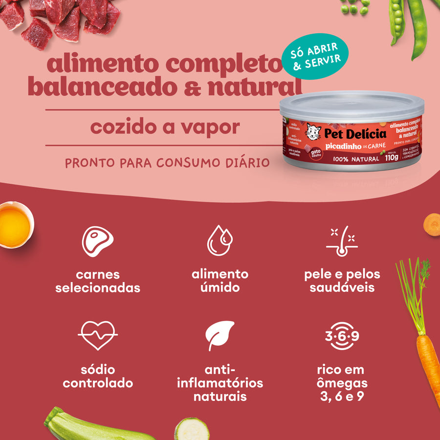Alimentação Natural para Gatos sabor Picadinho de Carne
