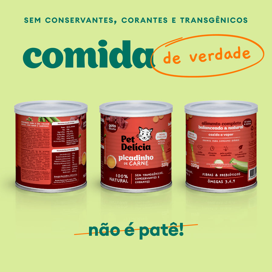 Alimentação Natural para Gatos sabor Picadinho de Carne