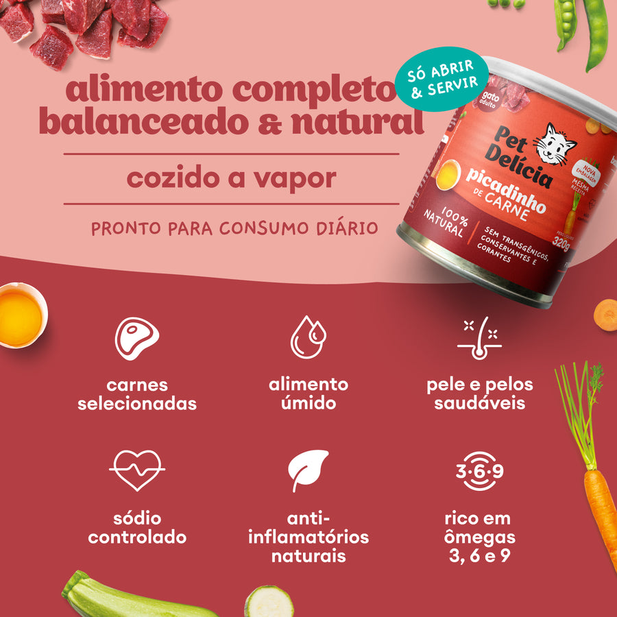 Alimentação Natural para Gatos sabor Picadinho de Carne